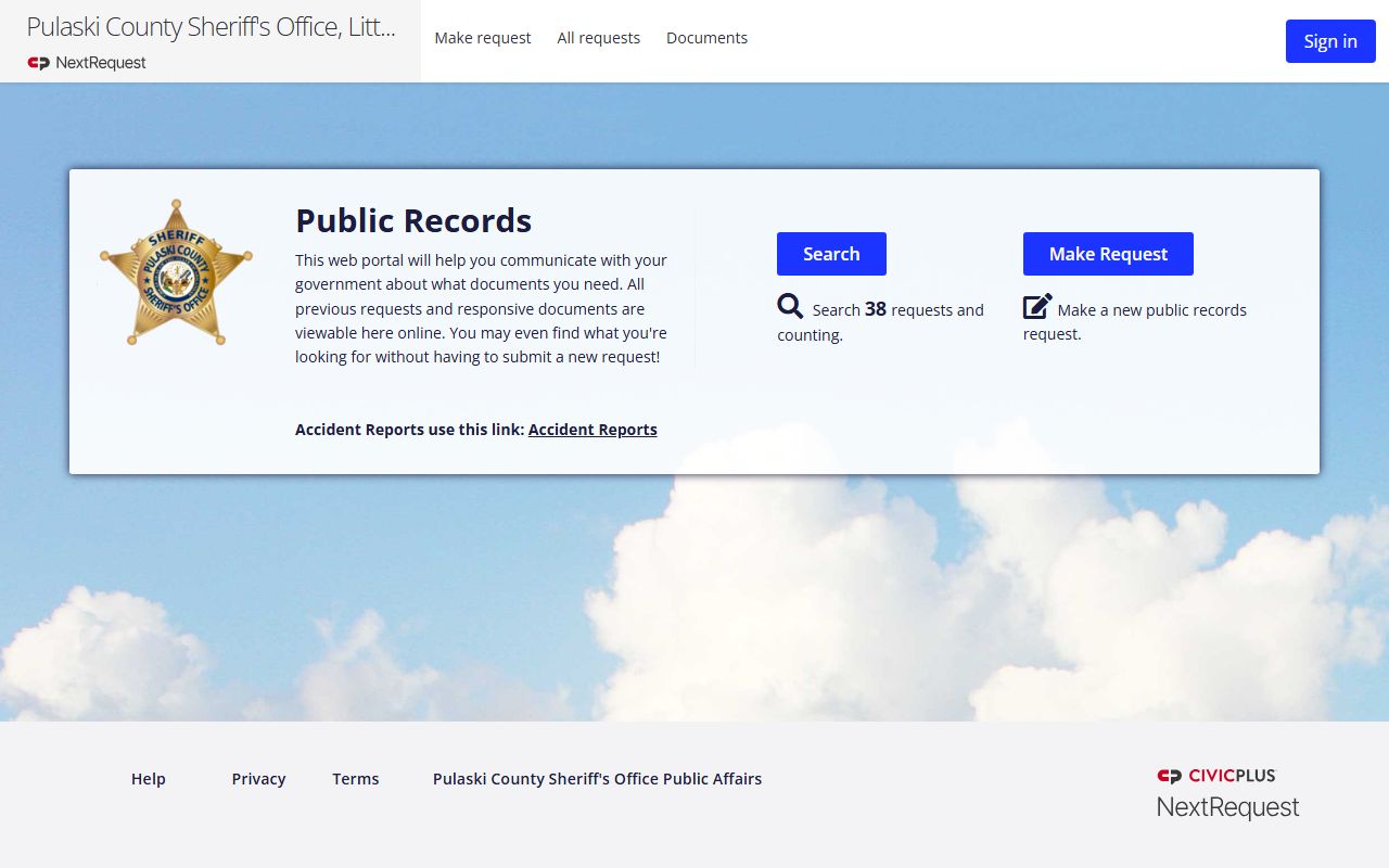 Pulaski County inmate booking records request portal through PCSO NextRequest