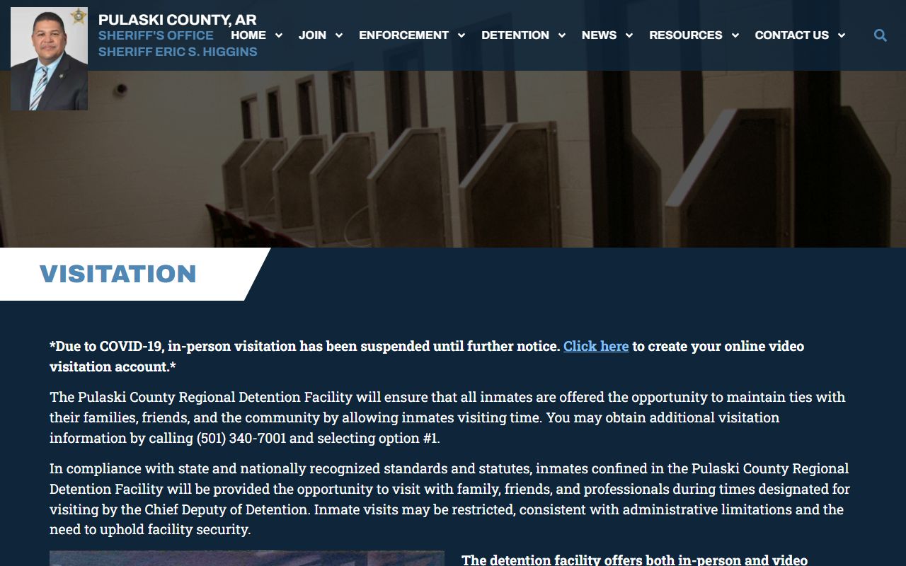 PCSO visitation notice showing current Pulaski jail visitation status