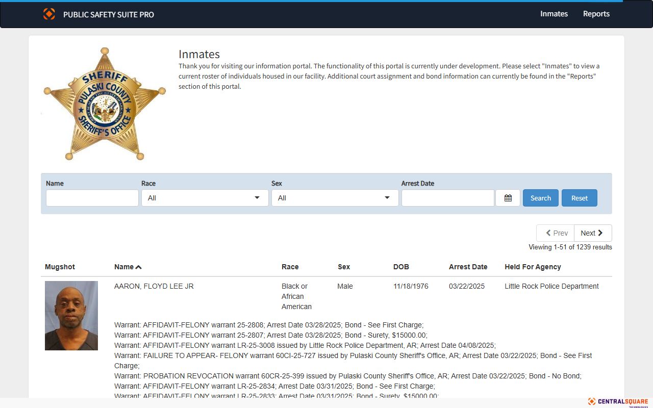 PCSO-linked Zuercher current inmate roster for Pulaski County