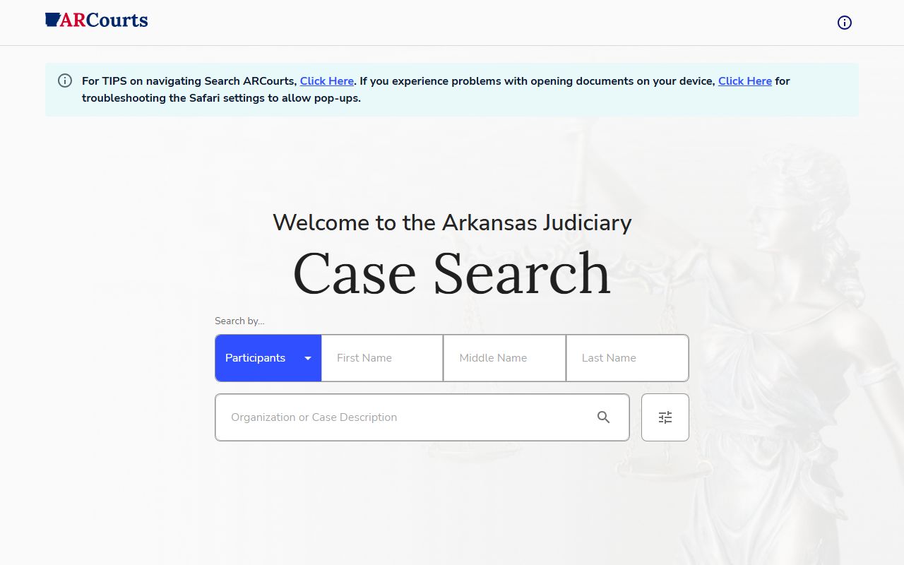 Pulaski County court records after arrest Search ARCourts screen